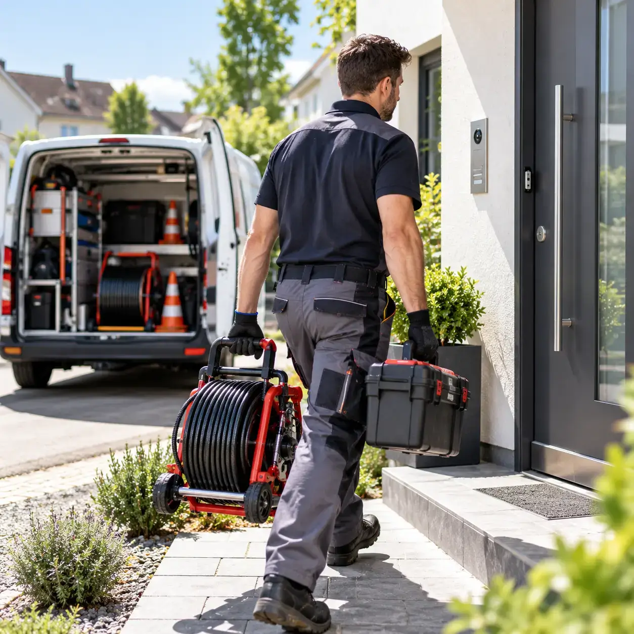 Professioneller Rohrreinigungsdienst vor dem Einsatz